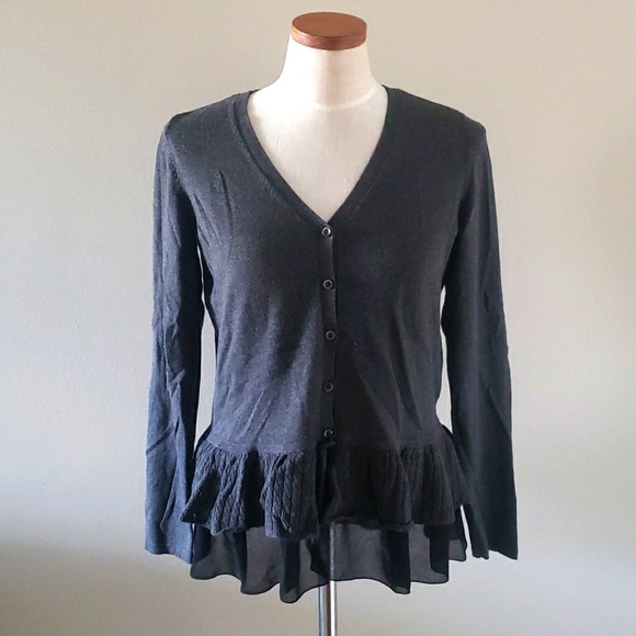 Style Co V Neck Cardigan Sheer Ruffle 